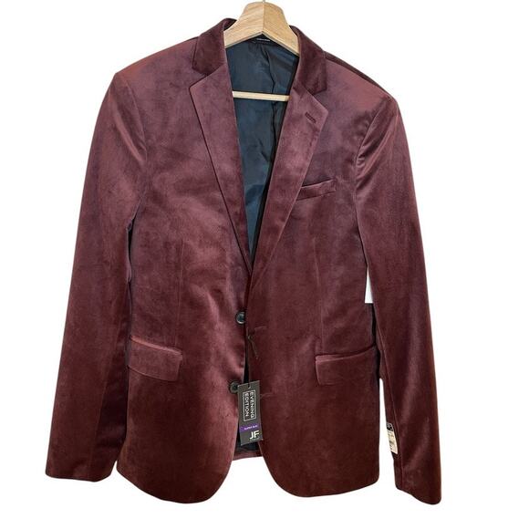 JF J. Ferrar Evening Edition Super Slim Velvet Blazer Jacket Merlot Red 40R - Picture 1 of 9